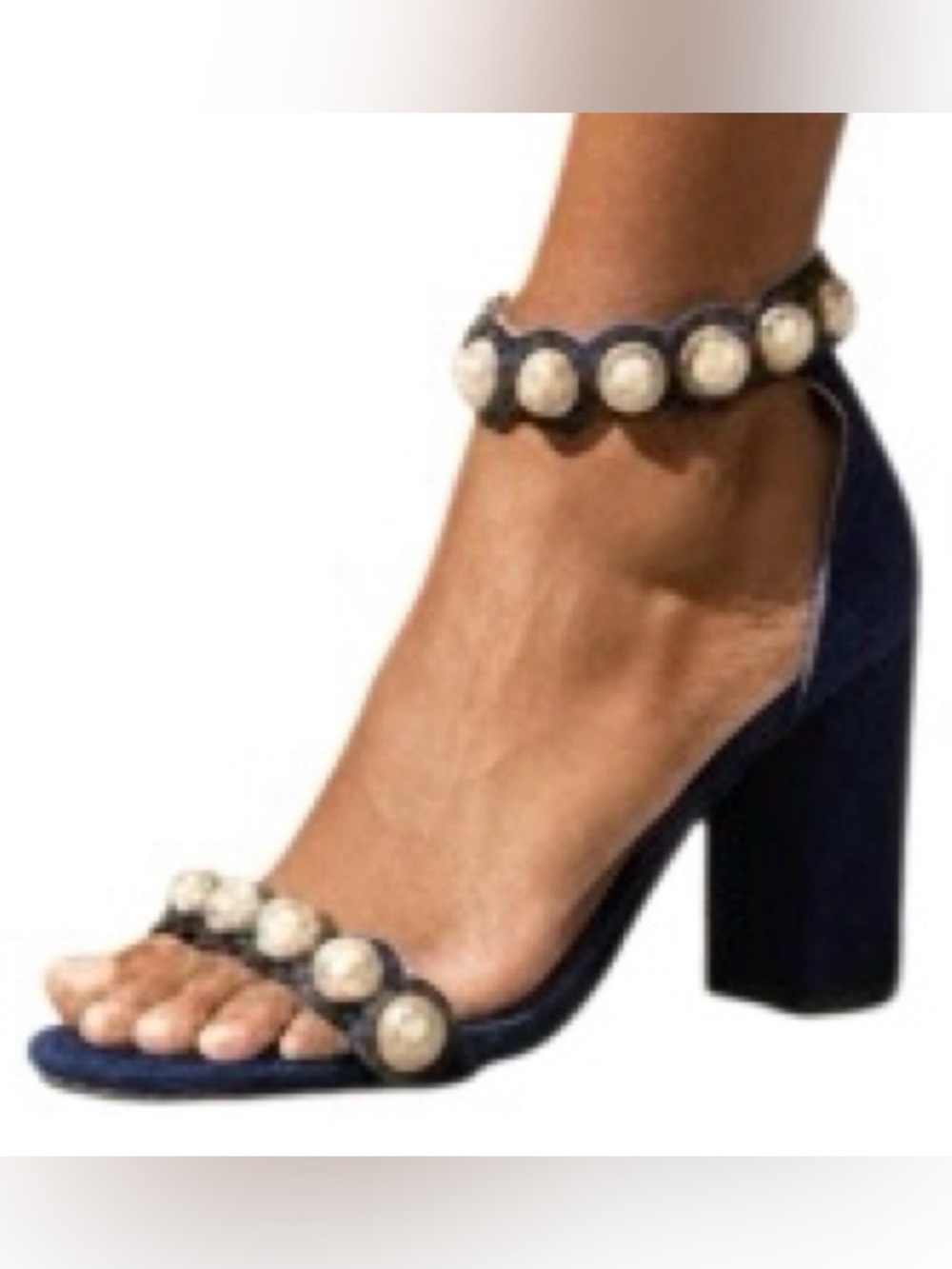 Qupid Heels 7 Blue Velvet w/ Pearl Accents